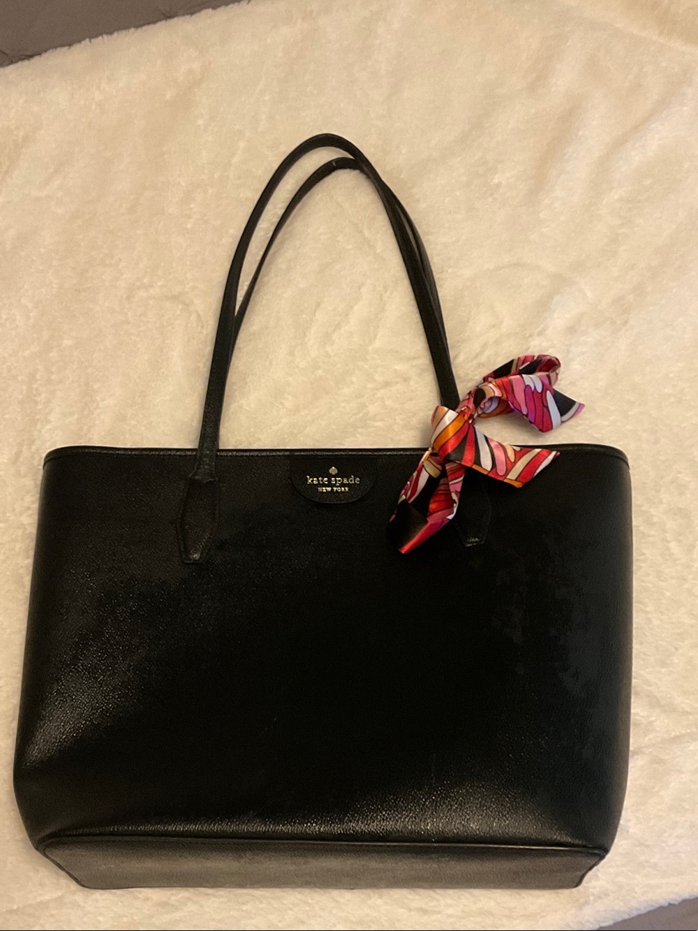 Kate Spade Cara Lori Black Pebble Leather Tote with Gold Logo